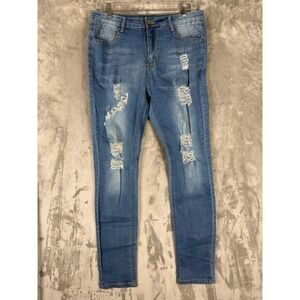 HUNGSON MJ2165 Mens Size 32 Blue Distressed Ripped Skinny Jeans Pants